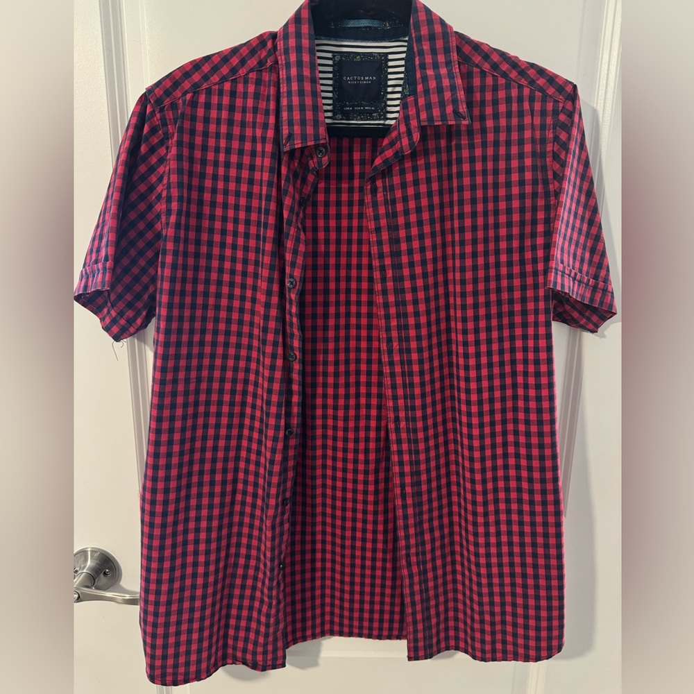 Red & Navy Checkered Button Down Shirt